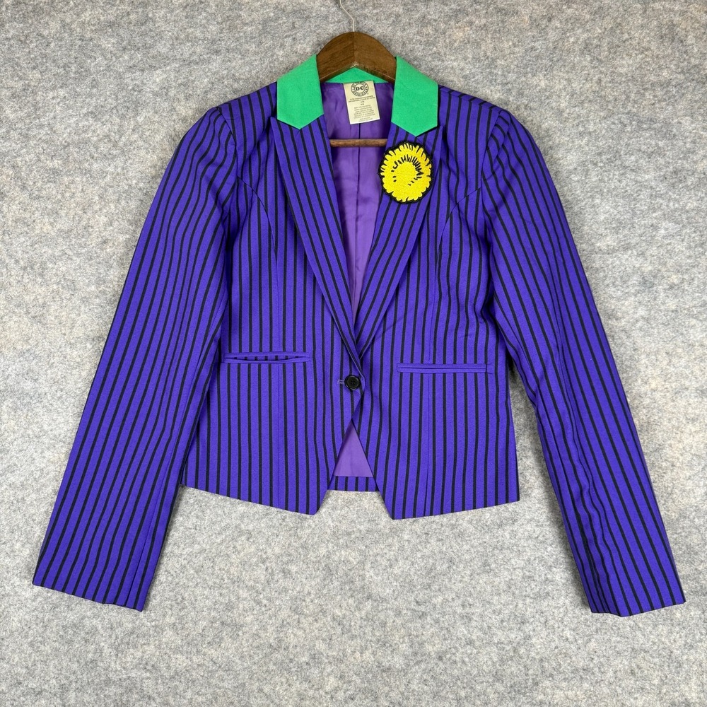 DC Comics Joker Jacket Womens Medium Blazer Costume Cosplay Purple Button Stripe